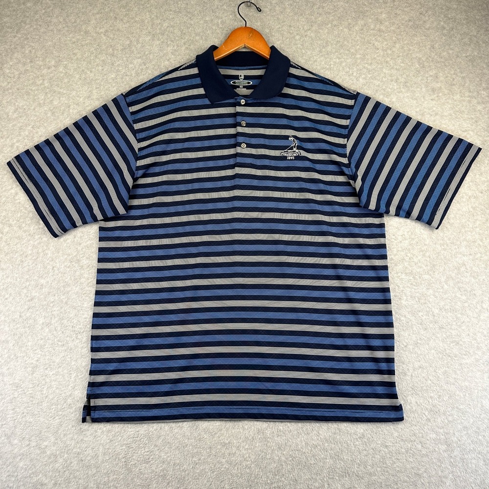 Pinehurst Putterboy Performance Golf Polo Mens XL Blue Striped Polyester Spandex